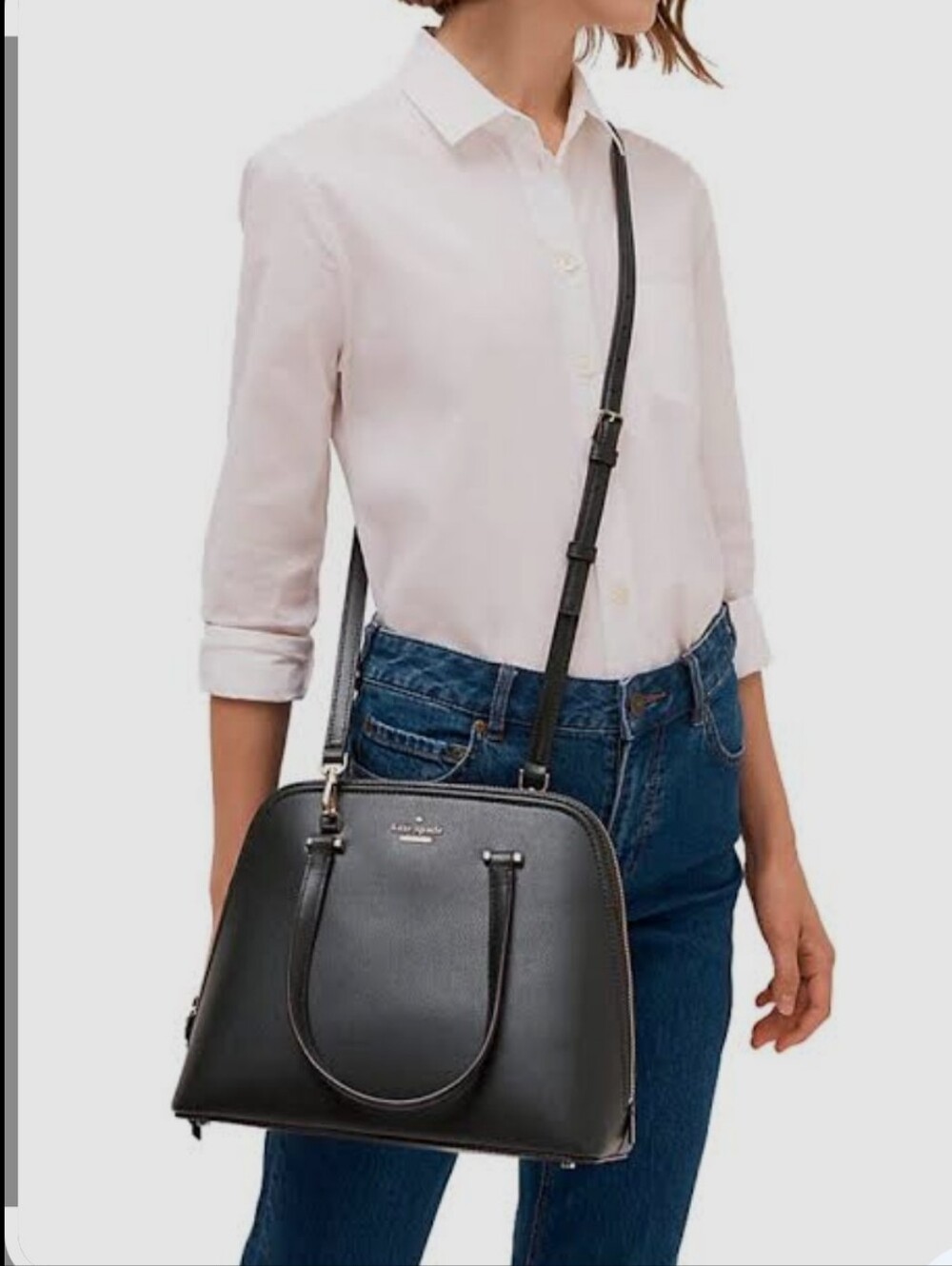 Kate Spade Maise Medium Dome Black Saffiano Leather Satchel with Gold Hardware
